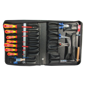 Universal Tool Kit Made in Europe, Contains:   (1) Screwdriver VDE 5770 0.4 x 2.5 x 75mm  (1) Screwdriver VDE 5770 0.5 x 3 x 100mm  (1) Screwdriver VDE 5770 0.8 x 4 x 100mm  (1) Screwdriver VDE 5770 1.2 x 5.5 x 125mm  (1) Screwdriver VDE 5786 PH-0 x 60mm  (1) Screwdriver VDE 5786 PH-1 x 80mm  (1) Screwdriver VDE 5786 PH-2 x 100mm  (1) Longs Toolwallet 36 x 62 cm  (1) Sidecutter 130mm Ergo Grip  (1) Long nose plier 160mm Ergo Grip  (1) Longs circlip plier interchangeable tips  (1) Longs springhook push/pull  (1) Draper Hex Key Set 8pcs  1.5 ? 6mm  (1) Steel ruler 300mm Metr/Inch  (1) LED Flashlight. Batteries not included.  (1) Feeler gauge 20 pcs  (1) Brush flat 1?  (1) Magnetizer/Demagnetizer
