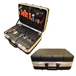 Universal Tool Kit Made in Europe, Contains:   (1) 31 pc miniature bitset  (1) Screwdriver VDE 5770 0.4 x 2.5 x 75mm  (1) Screwdriver VDE 5770 0.5 x 3 x 100mm  (1) Screwdriver VDE 5770 0.8 x 4 x 100mm  (1) Screwdriver VDE 5770 1.2 x 5.5 x 125mm  (1) Screwdriver VDE 5786 PH-0 x 60mm  (1) Screwdriver VDE 5786 PH-1 x 80mm  (1) Screwdriver VDE 5786 PH-2 x 100mm  (1) Adjustable Wrench 6?  (1) Longs Mini level  (1) Longs Ribbed toolcase  (1) Brush flat 1?  (1) Magnetizer/Demagnetizer  (1) Steel ruler 300mm Metr/Inch  (1) Longs circlip plier interchangeable tips  (1) Squeeze bottle 125ml  (1) Captive springhook 150mm  (1) Longs springhook push/pull  (1) Longs mirror with telescopic magnet  (1) Blowerbrush  (1) Feeler gauge 20 pcs  (1) Vinyl Insulation tape black 25mtr  (1) Sidecutter 130mm Ergo Grip  (1) Long nose plier 160mm Ergo Grip  (1) LED Flashlight. Batteries not included.  (1) Plier Vise Grip 170mm   (1) Wire stripper Plier  (1) Insulated needle nose plier straight  (1) Draper 11 function pocket knife  (1) Bottle 200ml with sprayer  (1) Draper Hex Key Set 8pcs  1.5 ? 6mm  (1) Magnetic nutspinner 5.5mm