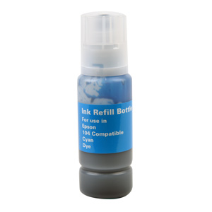 Epson Cyan Ink Bottle Equivalent to 104, New Build, 7,600 Yield, Packaged for use in Epson